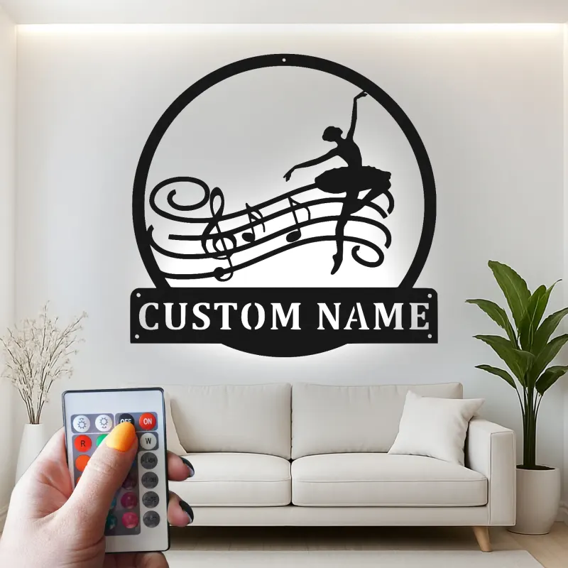 Personalisiertes Ballerina Musiknoten LED-beleuchtetes Metallschild - Tänzer Geschenk für Ballettliebhaber - Schlafzimmer oder Studiodekor