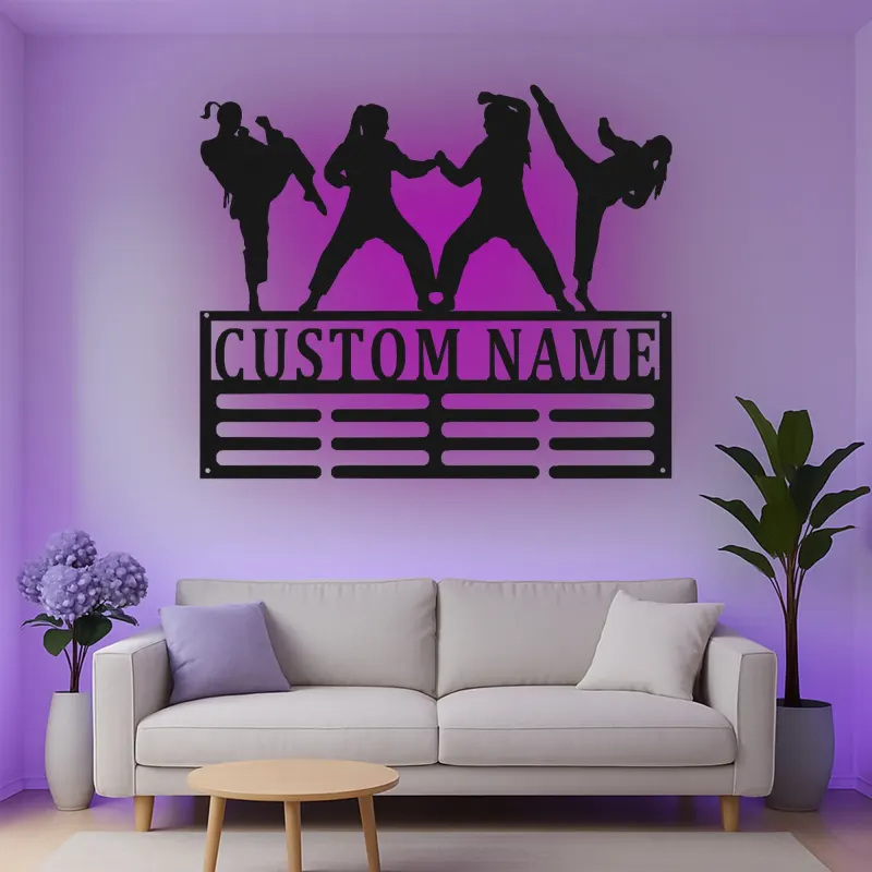 Décoration murale en métal personnalisée pour arts martiaux avec rétroéclairage LED - Cadeau pour passionnés de karaté - Décor de dojo ou de gym