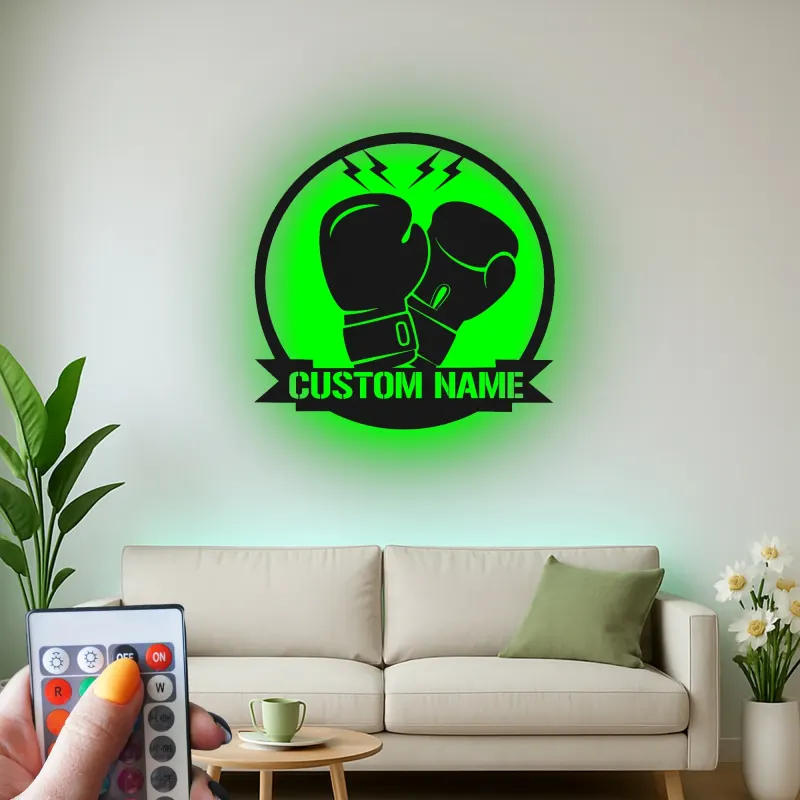 Cartel de metal LED de guantes de boxeo personalizado regalo para boxeadores, gimnasio o decoración de cueva de hombre 2