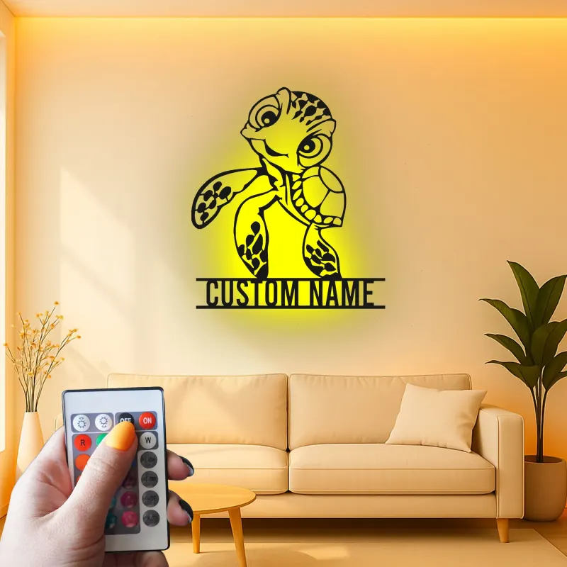 Custom Sea Turtle LED Sign | Metal Nursery Decor | Personalized Kids Room Light | Ocean Animal Wall Art