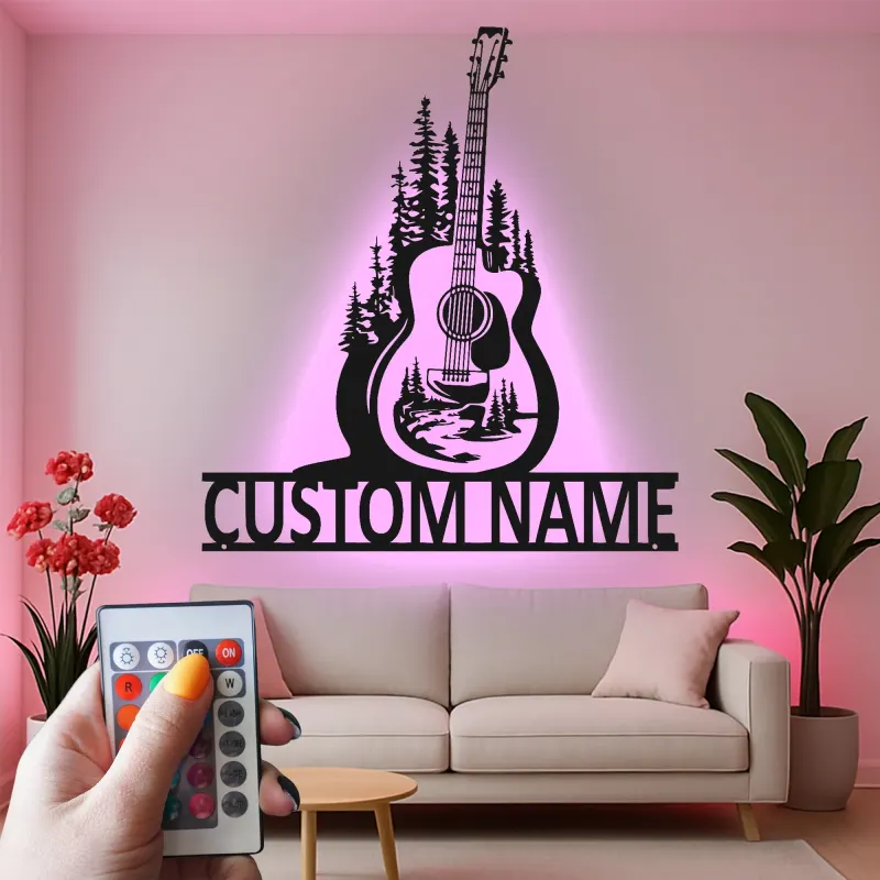 Custom Guitar LED Metal Art | Personalized Musician Name Sign | Studio Decor for Guitar Lover