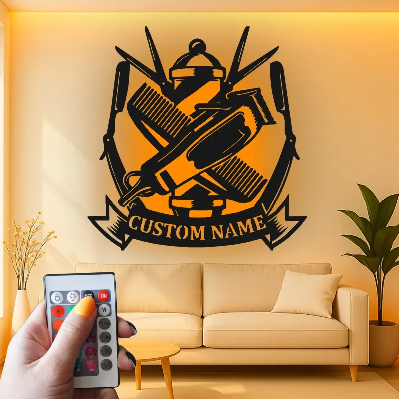 Custom Barber Tools Led Light Metal Wall Art Personalized Gift for Barbers Barber Shop Decor