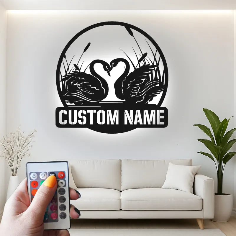 Personalized Swan LED Sign | Romantic Metal Wall Art with Custom Name | Elegant Bedroom Decor | Unique Wedding Gift for Couple