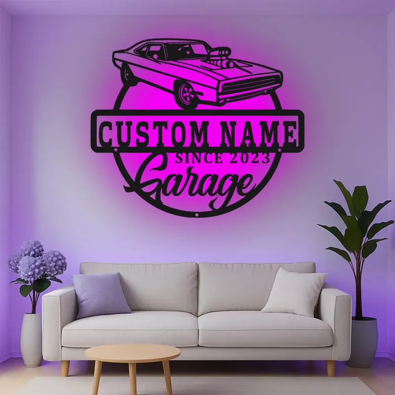 Cartel de metal LED de coche deportivo personalizado Regalo para él Decoración de man cave 1