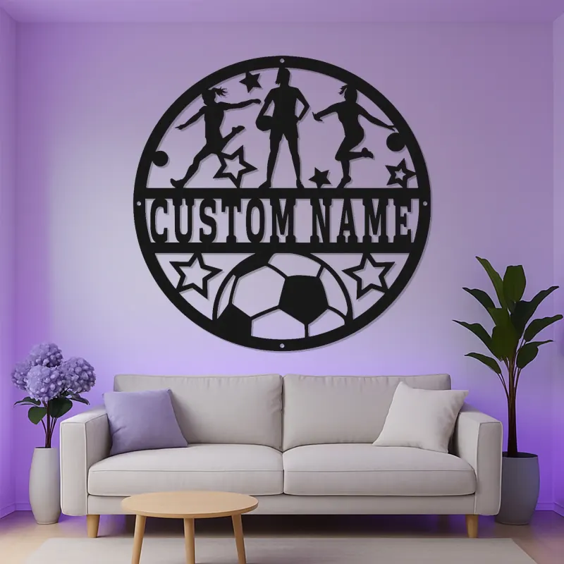 Panneau LED personnalisé pour équipe de football | Décoration murale en métal sur mesure pour filles | Cadeau pour joueuse ou entraîneuse
