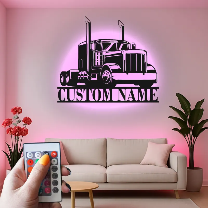 Personalisierte LED-Signatur für Lkw | Individuelle Metall-Wandkunst für große Lkw | Trucker Namensschild für Garage oder Man Cave | Geschenk für Ihn