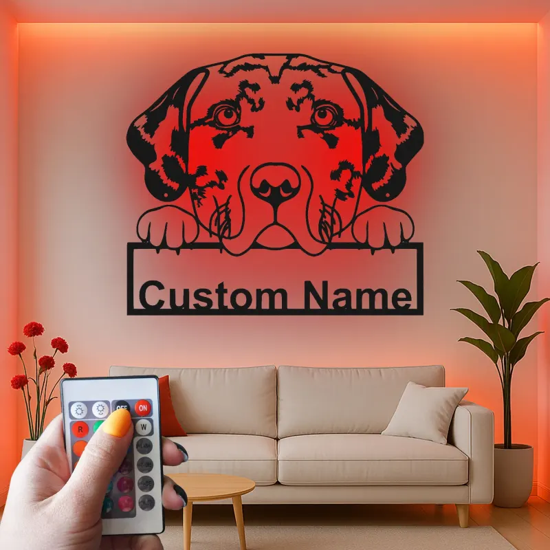 Personalisierte LED-Metall-Wandkunst für Catahoula-Leopard-Hunde – Geschenk für Haustiereltern, Deko für das Wohnzimmer