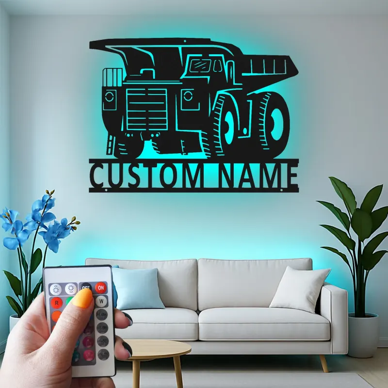 Cartel de metal LED de camión volquete personalizado, regalo para entusiastas de la construcción, decoración de garaje u oficina
