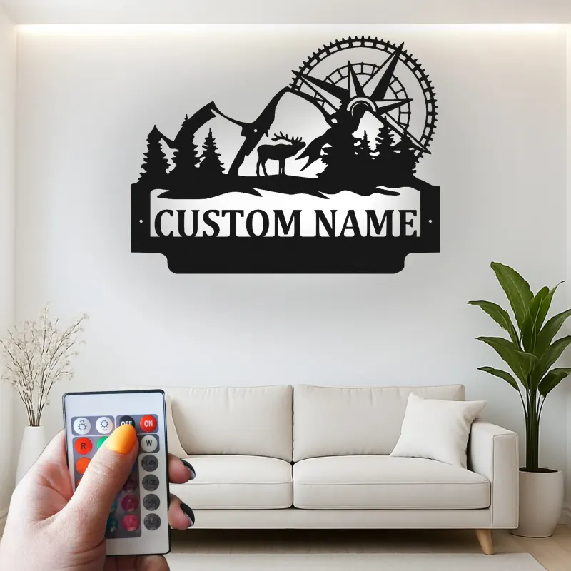 Letrero LED de bicicleta de montaña y alce | Decoración mural de metal personalizada para cabaña rústica | Regalo personalizado para amantes de la aventura al aire libre y el ciclismo