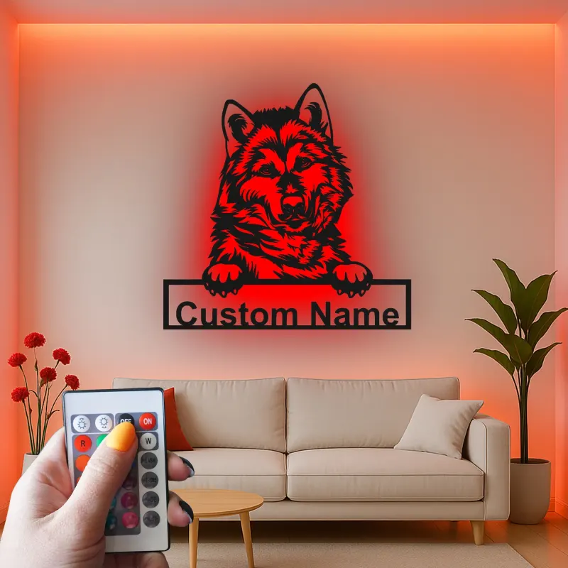 Custom Husky Led Light Metal Wall Art Personalized Dog Lover Gift Living Room Pet Decor 1
