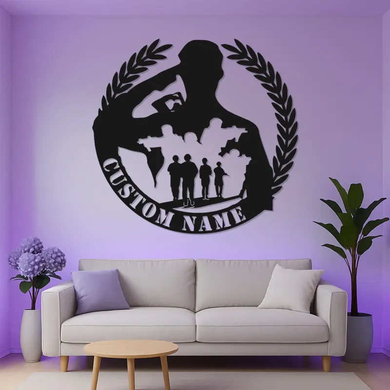 Panneau LED Soldat Saluant | Hommage Militaire Personnalisé | Décoration de Nom de Vétéran sur Mesure | Art Murale Patriotique