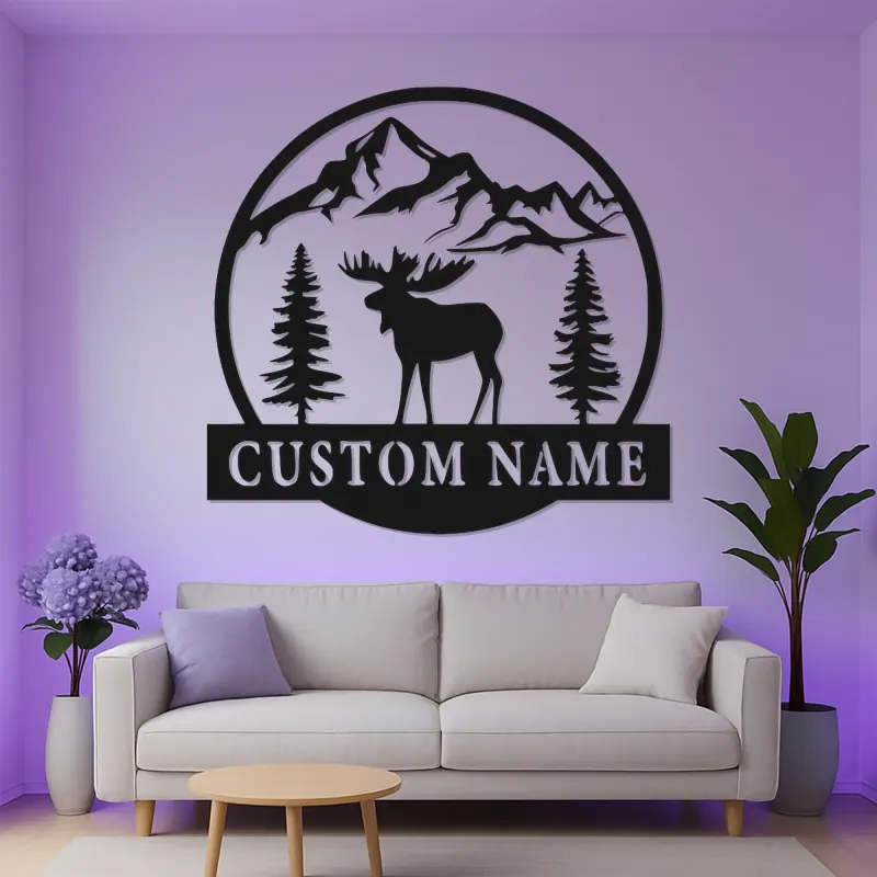 Panneau en métal personnalisé avec élan | Décoration murale LED pour chalet | Cadeau rustique de lodge et de chasseur
