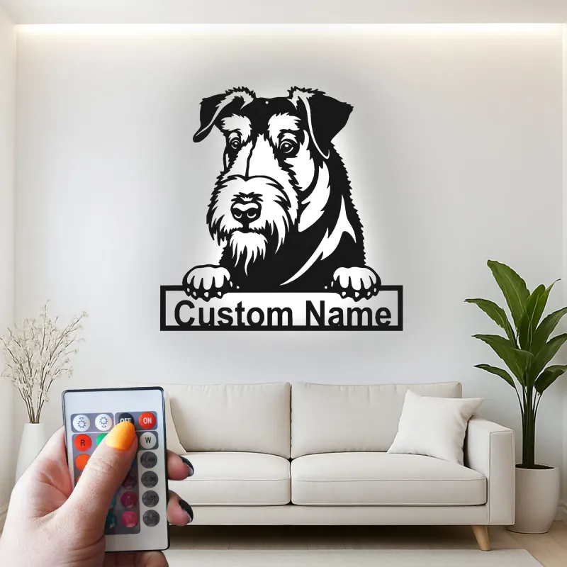 Décoration murale en métal personnalisée Schnauzer LED pour un cadeau pour les amoureux des chiens