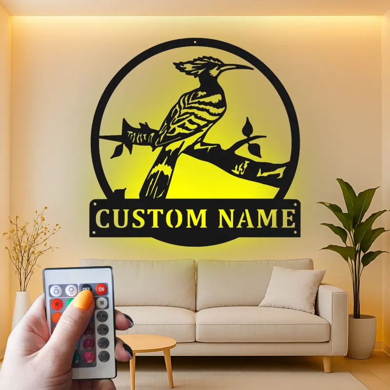 Décoration murale en métal personnalisée de l'oiseau huppe avec rétroéclairage LED
