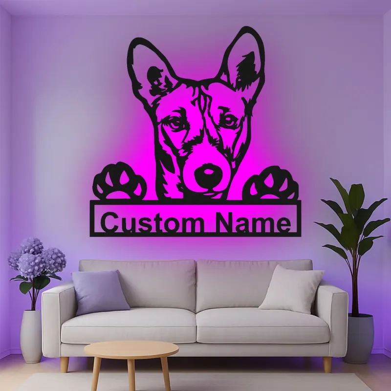 Personalisierte LED-Metall-Wandkunst mit Hunderasse – Geschenk für Hundeliebhaber, Wohn- oder Eingangsbereich