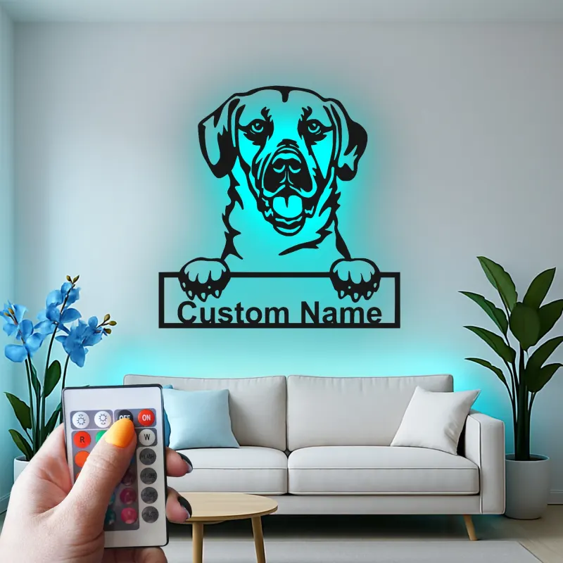 Personalisierte Labrador LED-Licht Metall-Wandkunst für Hundeliebhaber