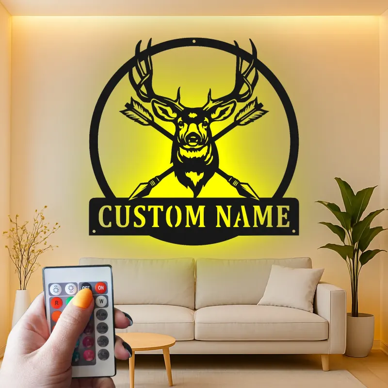 Custom Deer Antler Led Light Metal Wall Art Personalized Hunter Gift Rustic Cabin Decor