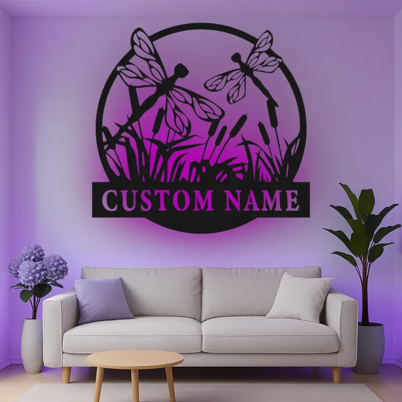 Insegna in metallo LED a forma di libellula personalizzata, regalo per amanti della natura, decorazione per camera da letto o giardino 4