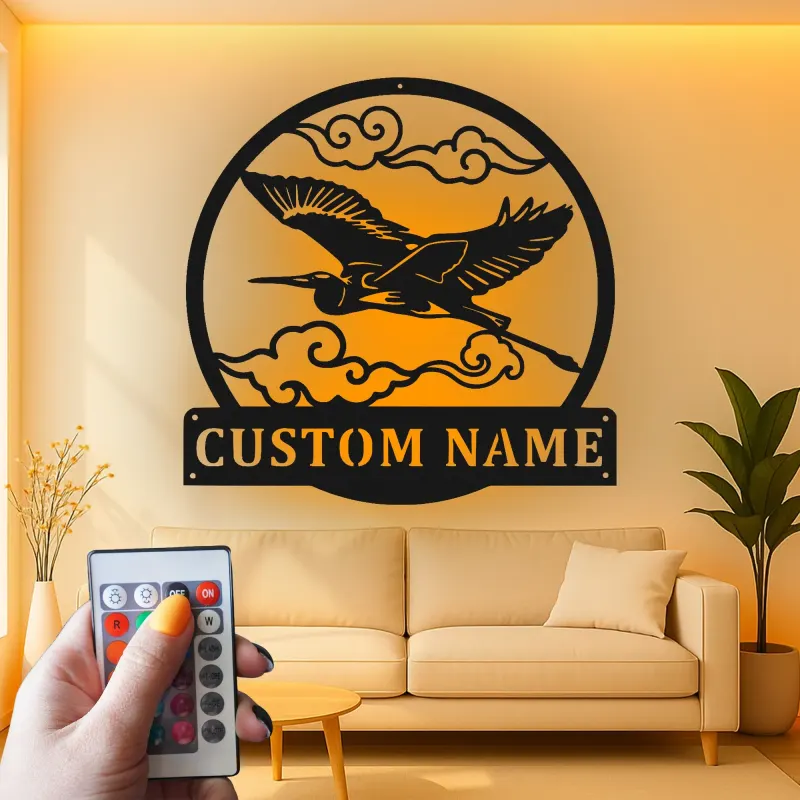 Personalized Heron LED Sign | Custom Metal Wall Art | Outdoor Garden & Patio Decor | Japandi Nature Lover Gift
