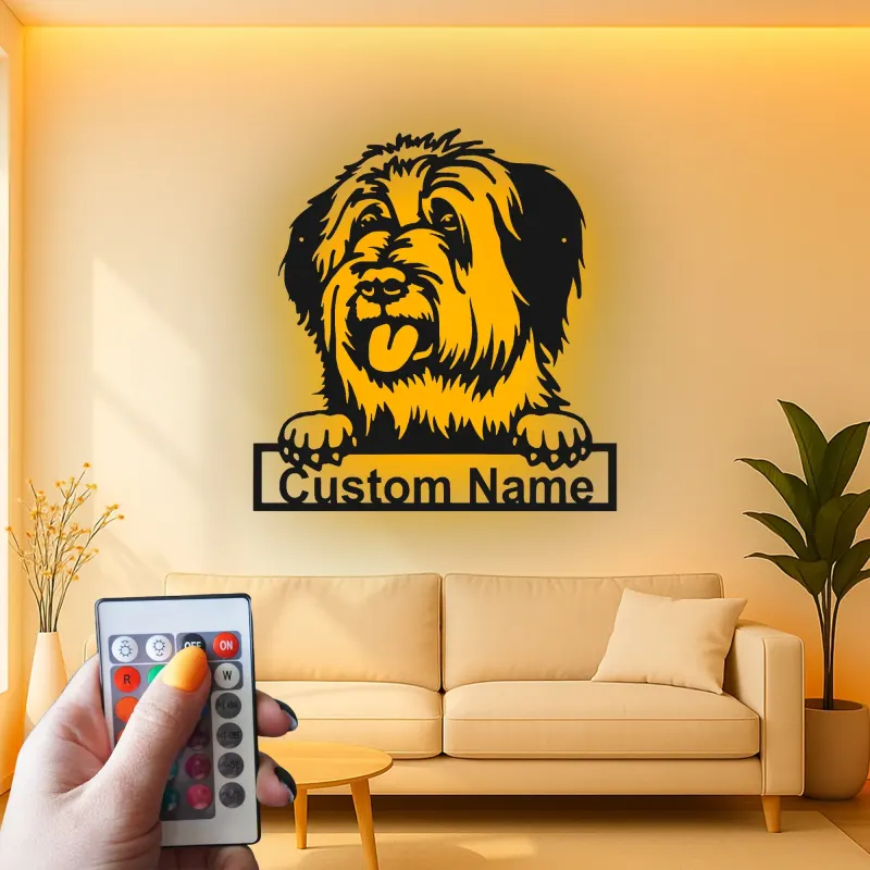 Cartel de metal personalizado con perro ovejero inglés antiguo y luz LED, regalo personalizado para dueños de mascotas, decoración de perro para la sala de estar