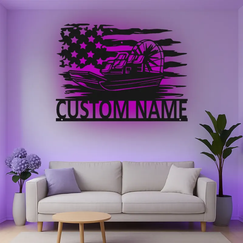 Insegna in metallo personalizzata con luce LED per airboat - Regalo per appassionati di nautica, decorazione per man cave