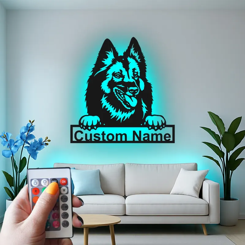 Décoration murale en métal LED personnalisée pour les amoureux des chiens - Berger Allemand 12