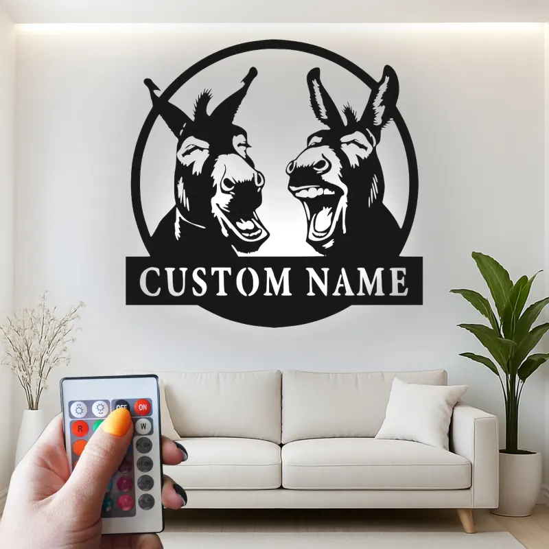Cartel de metal LED personalizado de burros riendo regalo rústico para amantes de los animales decoración de granja