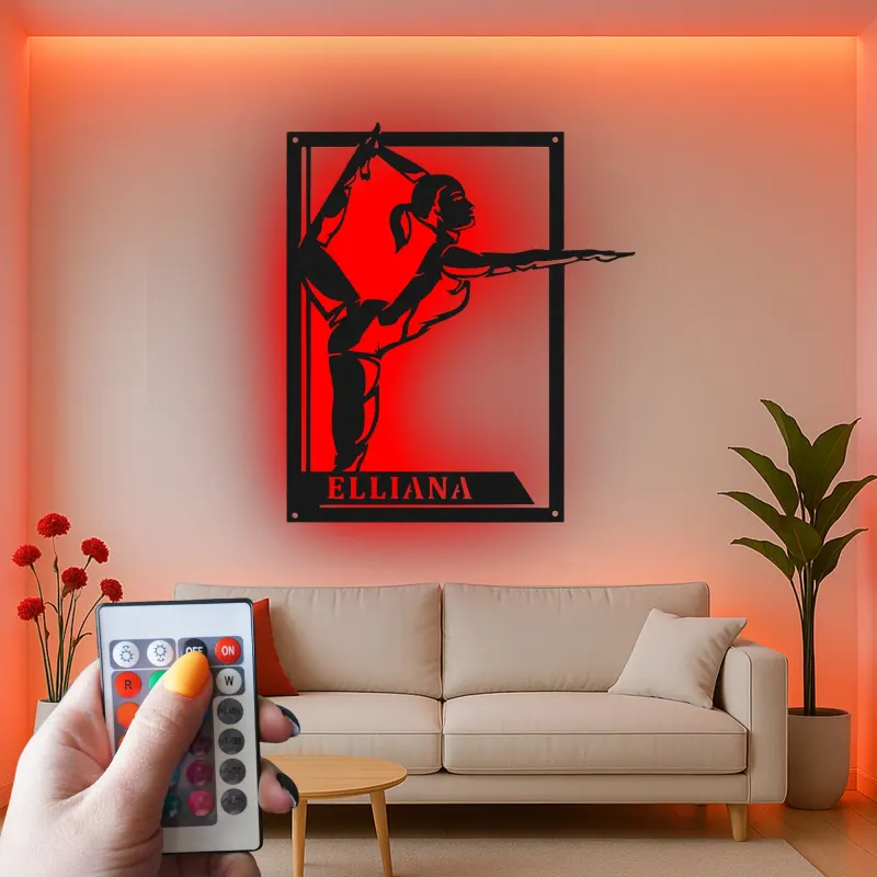 Gymnastics LED Metal Sign | Custom Name Wall Art for Girls Room | Personalized Gymnast Gift Light