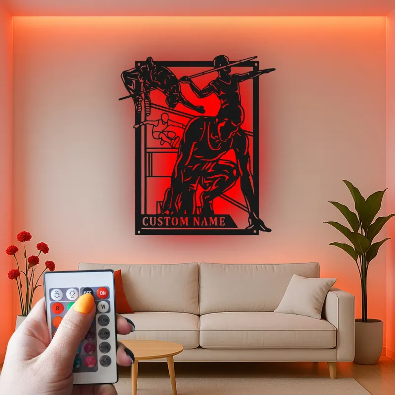 Insegna in metallo personalizzata per atletica | Arte murale LED per atleti | Regalo personalizzato per corridori, saltatori e lanciatori | Decorazione per palestra e casa