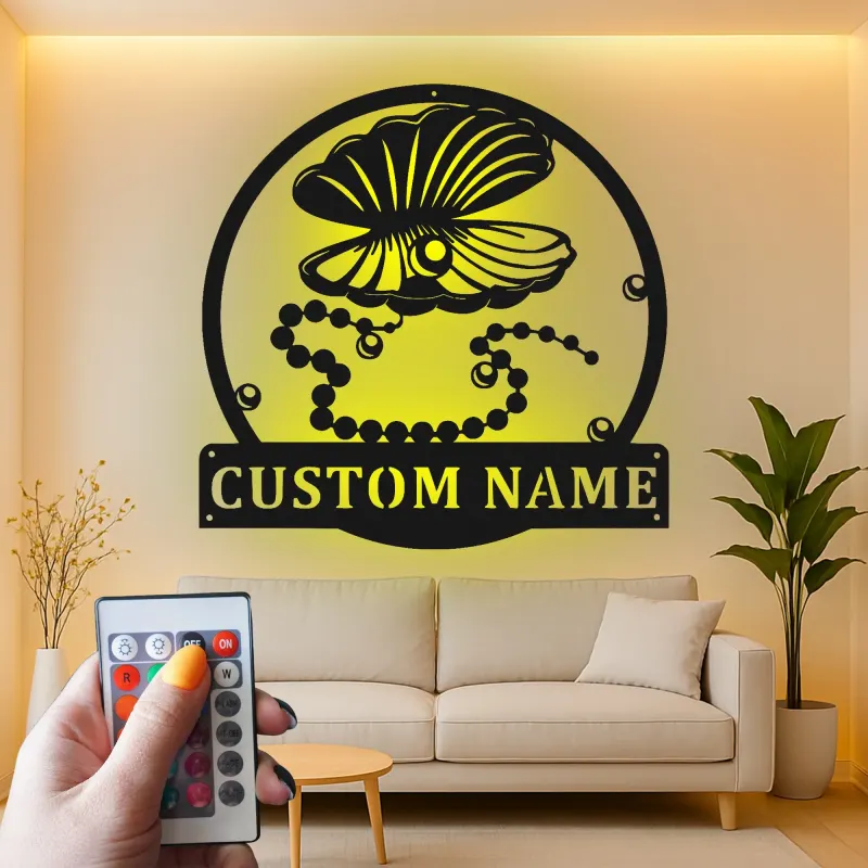 Insegna LED con Conchiglia di Ostrica | Arte Murale in Metallo Personalizzata | Decorazione Costiera Moderna per Casa al Mare, Salone e Spa | Regalo Nautico Personalizzato