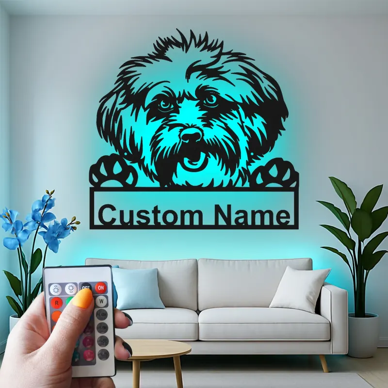 Cartel de metal LED personalizado de Shih Tzu, regalo para amantes de los perros, decoración para sala de estar