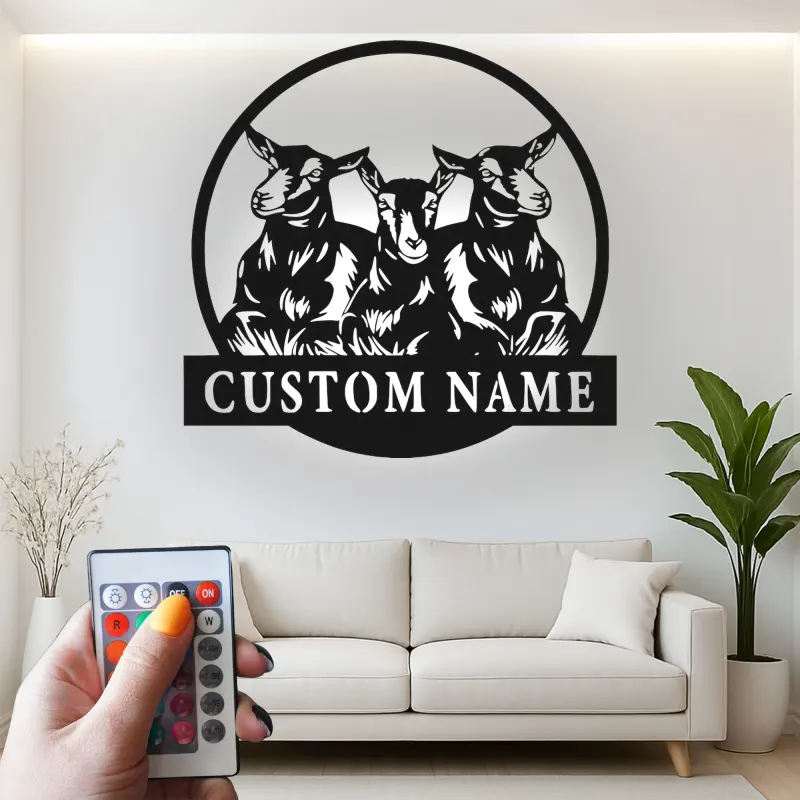 Decoración mural de metal LED de cabra personalizada | Cartel decorativo farmhouse personalizado | Regalo rústico de granero para amantes de las cabras