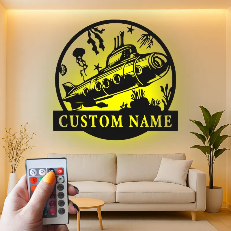 Personalisierter U-Boot LED Metall-Schild | Nautische Wandkunst | Vintage Ozean-Dekor für Marine-Veteranen oder Meeresliebhaber