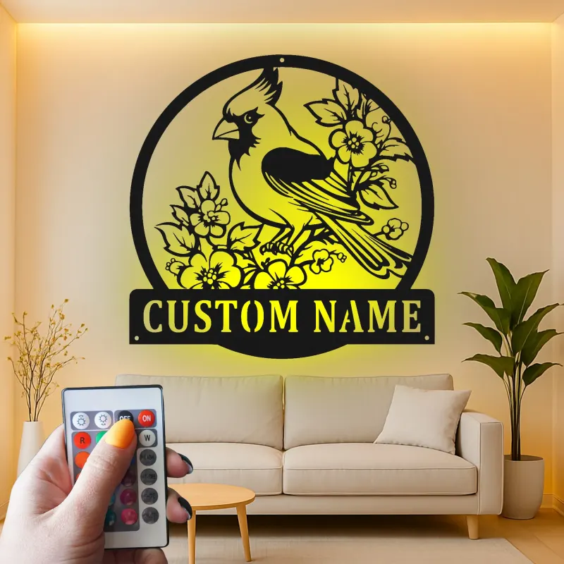 Custom Cardinal Bird Led Light Metal Wall Art Personalized Nature Lover Gift Living Room or Garden Decor 2