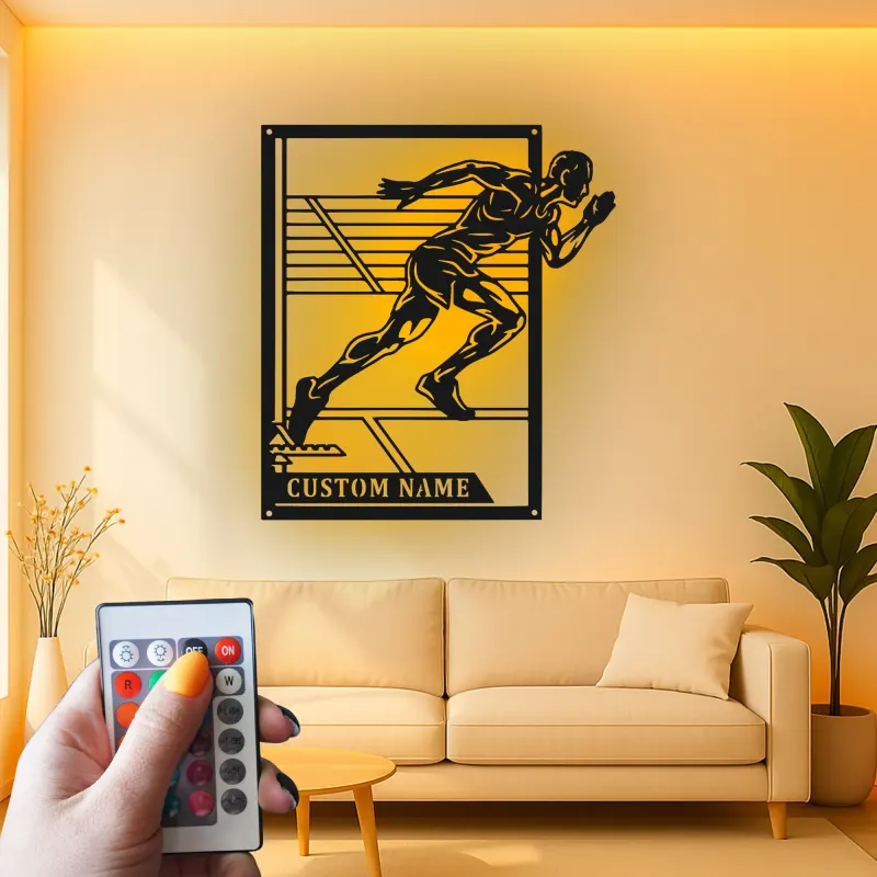 Custom Sprinter LED Sign | Personalized Track & Field Metal Wall Art | Athlete Gift for Coach | Gym Decor