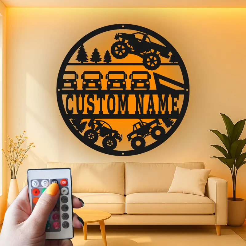 Personalized Monster Truck Sign | LED Metal Wall Art | Custom 4x4 Garage Decor for Man Cave | Off-Road Adventure Gift