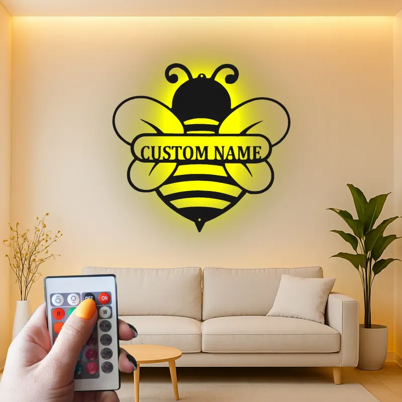 Insegna in metallo LED personalizzata con ape - Regalo per amanti della natura, decorazione per asilo o giardino