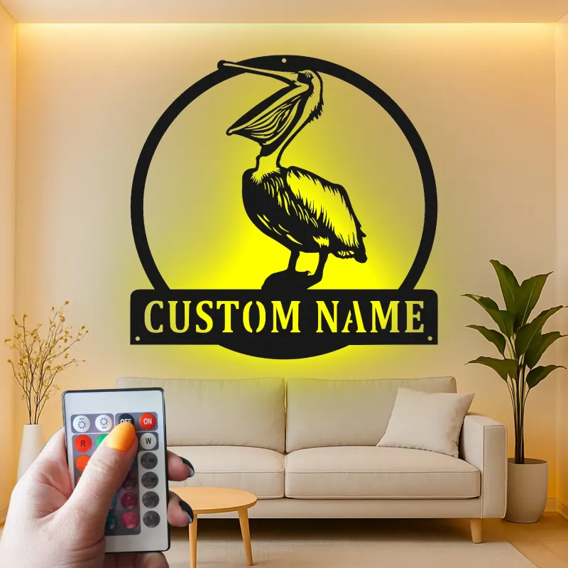 Custom Pelican Led Light Metal Wall Art Personalized Beach House Gift Coastal Decor for Living Room 1