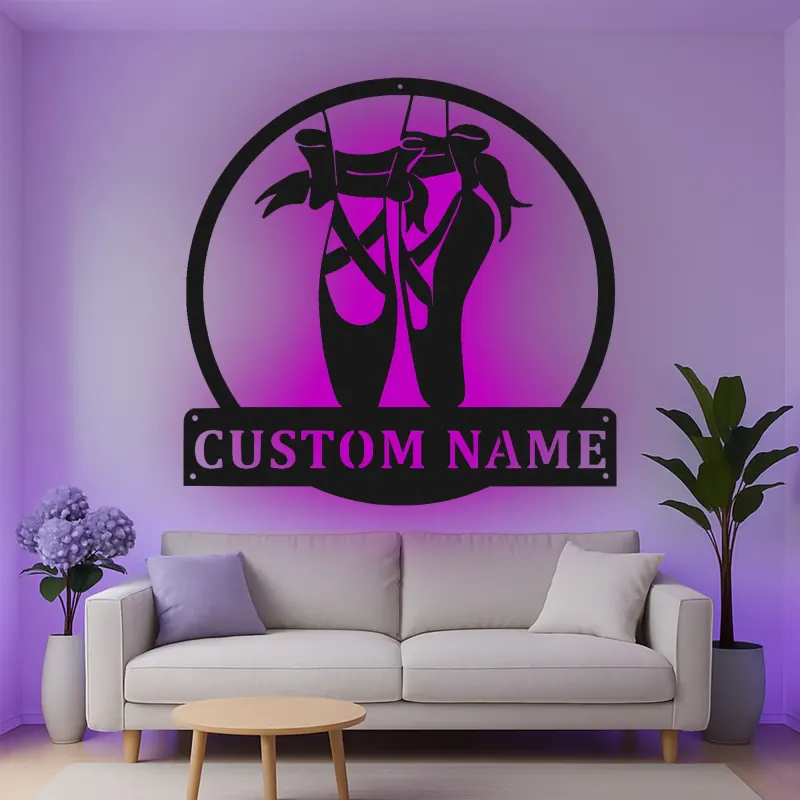 Custom Ballet Shoes Led Light Metal Wall Art Dancer Gift for Ballet Lovers Dance Studio Decor