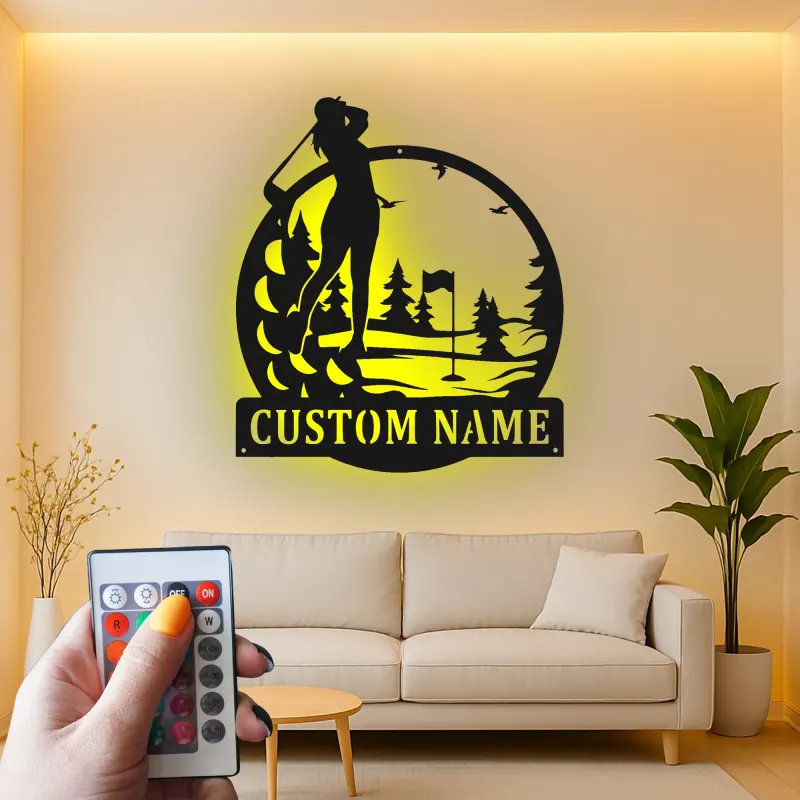 Custom Golfer LED Metal Sign | Personalized Golf Wall Art | Unique Gift for Golf Lover & Home Decor