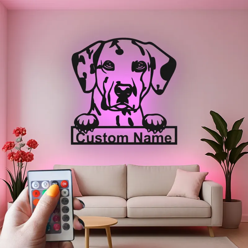 Cartel de metal LED personalizado de Dálmata, regalo para amantes de los perros, decoración para el salón