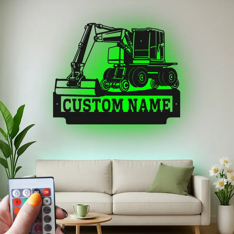 Personalisierte LED-Metall-Wandkunst mit Bagger-Motiv – Geschenk für Bauprofis, Garage oder Werkstatt 3