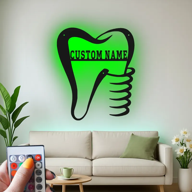 Custom Dentist Tooth Led Light Metal Wall Art Personalized Dental Office Decor Gift for Dentists