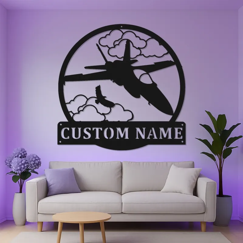 Custom Fighter Jet LED Sign | Metal Aviation Wall Art | Personalized Pilot Gift | Illuminated Man Cave Decor | Aircraft Name Sign