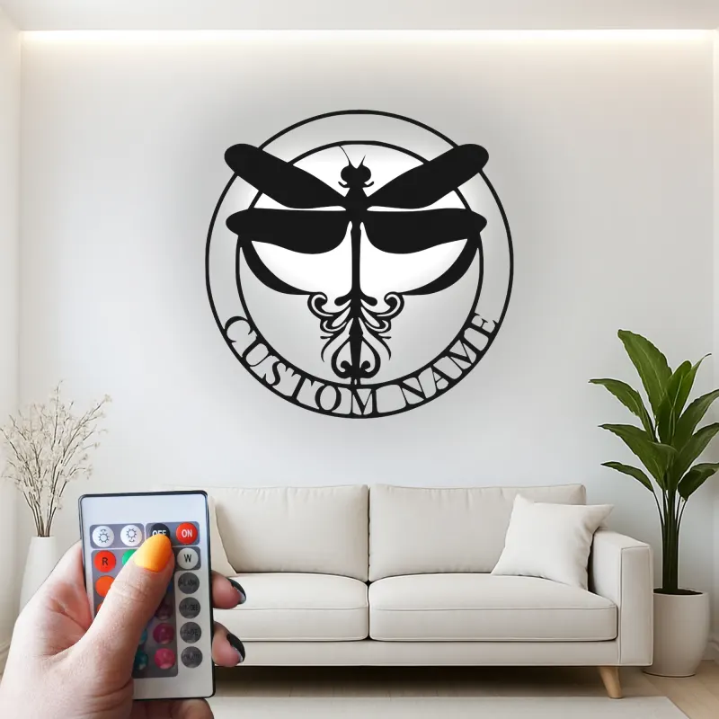 Cartel de metal personalizado con luz LED de libélula, regalo para amantes de la naturaleza, decoración para dormitorio o salón