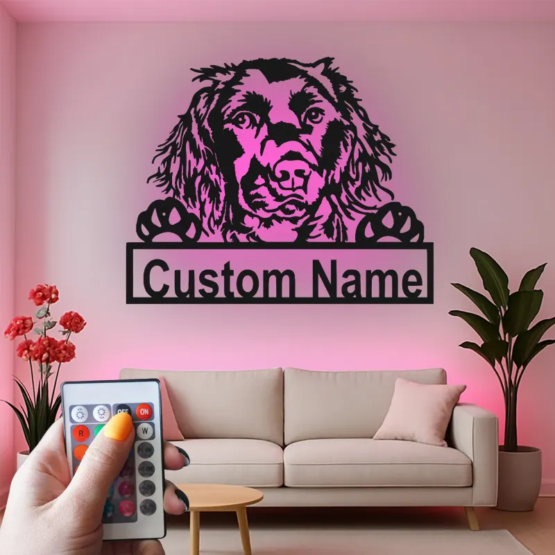 Custom Dog Breed Led Light Metal Wall Art Personalized Pet Parent Gift Living Room Animal Decor