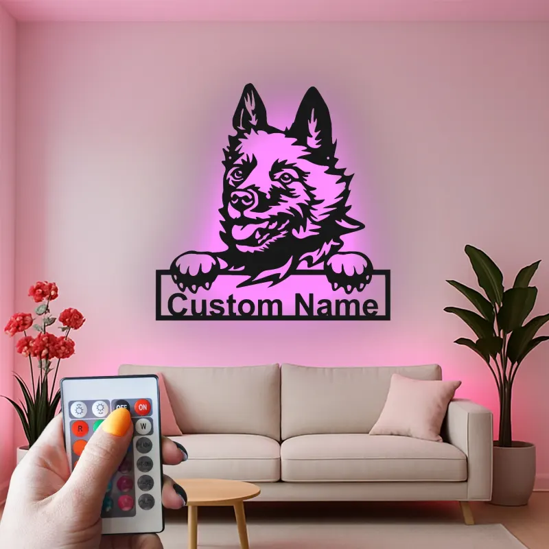 Personalisierte LED-beleuchtete Metall-Wandkunst mit Deutschem Schäferhund – Geschenk für Hundeliebhaber, Wohnzimmerschmuck