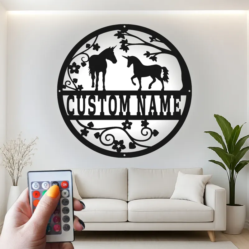 Cartel LED personalizado de unicornio | Arte mural de metal con nombre a medida | Decoración mágica para guardería y habitación infantil | Regalo para amantes de la fantasía