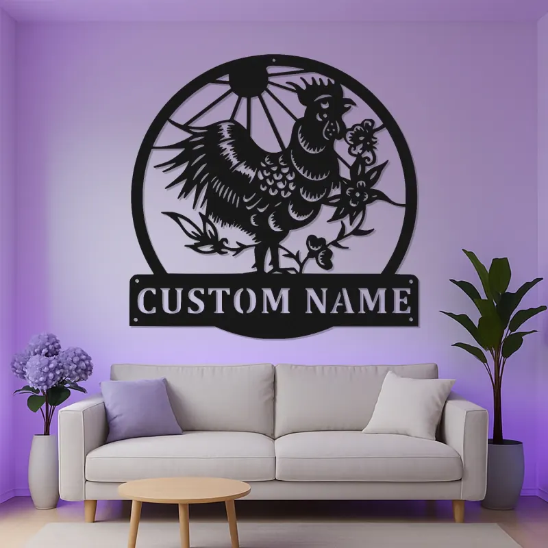 Cartel Personalizado de Gallo | Arte Mural de Metal LED para Granja | Decoración de Pollo Personalizada para la Cocina | Cartel de Bienvenida Campestre