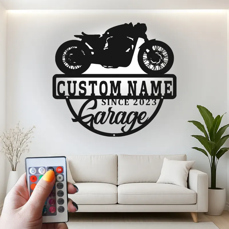 Insegna in metallo personalizzata per garage motociclistico con luce LED regalo per motociclisti decorazione per garage